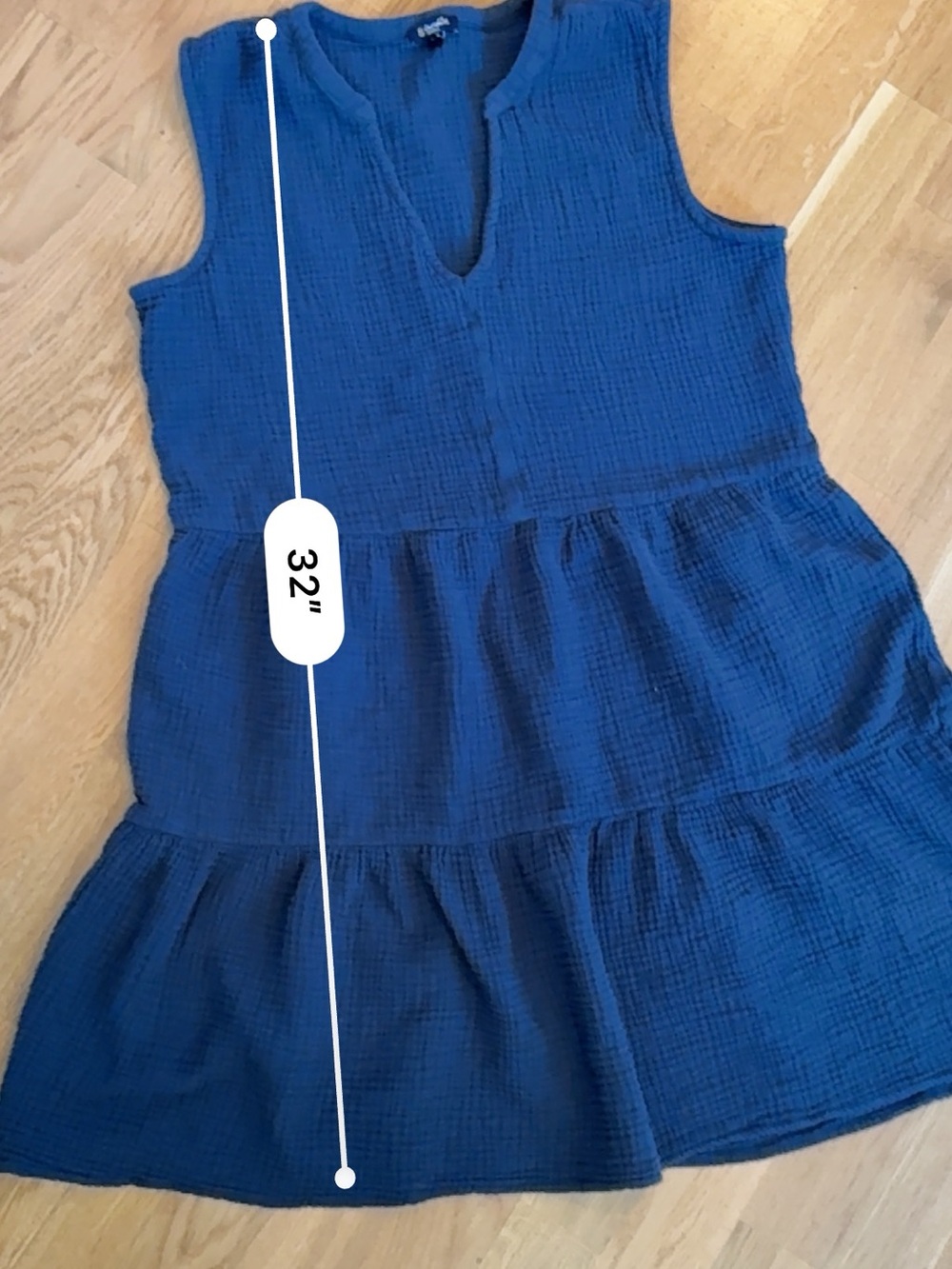 Splendid Navy Blue 100% Cotton Textured Tiered V-Neck Mini Dress - Picture 8 of 8